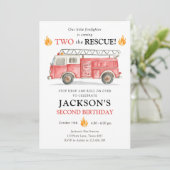 Firetruck Two the Rescue Boy Second Birthday 招待状 (スタンド正面)