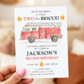 Firetruck Two the Rescue Boy Second Birthday 招待状