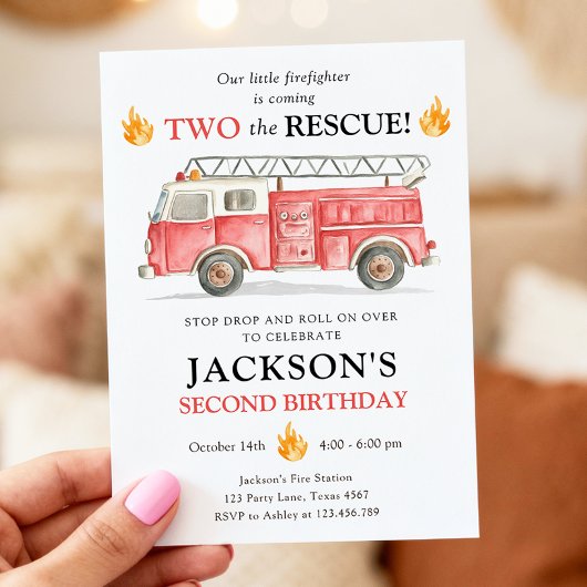 Firetruck Two the Rescue Boy Second Birthday 招待状