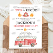 Firetruck Two the Rescue Boy Second Birthday 招待状