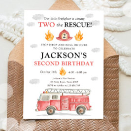 Firetruck Two the Rescue Boy Second Birthday 招待状