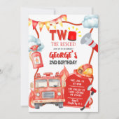 Firetruck Two The Rescue Kid's 2nd Birthday 招待状 (正面)