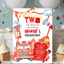 Firetruck Two The Rescue Kid's 2nd Birthday 招待状