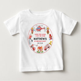 Firetrucks Boy 1st Birthday | Cute Little party ベビーTシャツ