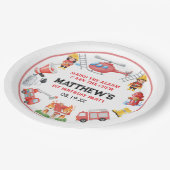 Firetrucks Boy 1st Birthday | Cute Little party ペーパープレート (アングル)