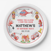 Firetrucks Boy 1st Birthday | Cute Little party ペーパープレート (正面)