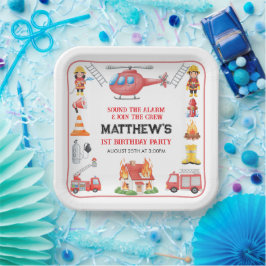 Firetrucks Boy 1st Birthday | Cute Little party ペーパープレート