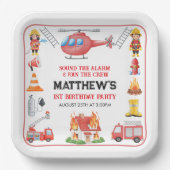 Firetrucks Boy 1st Birthday | Cute Little party ペーパープレート (正面)