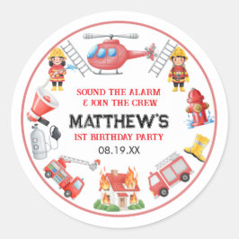 Firetrucks Boy 1st Birthday | Cute Little party ラウンドシール