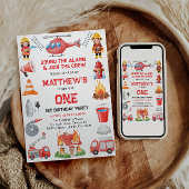 Firetrucks Boy 1st Birthday | Cute Little party 招待状