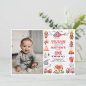 Firetrucks Boy 1st Birthday | Cute Little party In 招待状 (スタンド正面)