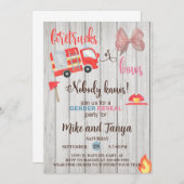 Firetrucks or Bows gender reveal invitation. 招待状 (正面/裏面)