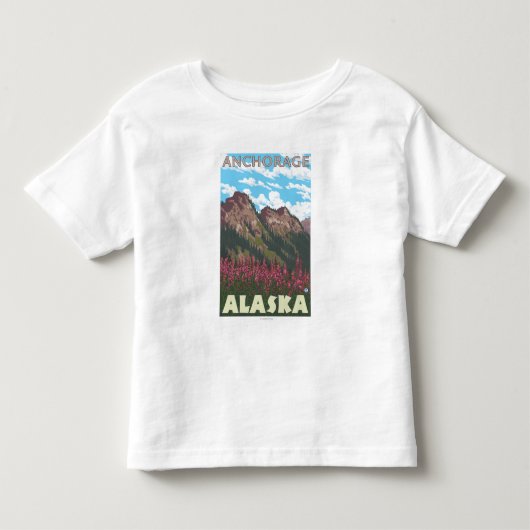 Fireweed及び山-アンカレッジ、アラスカ トドラーTシャツ (正面)