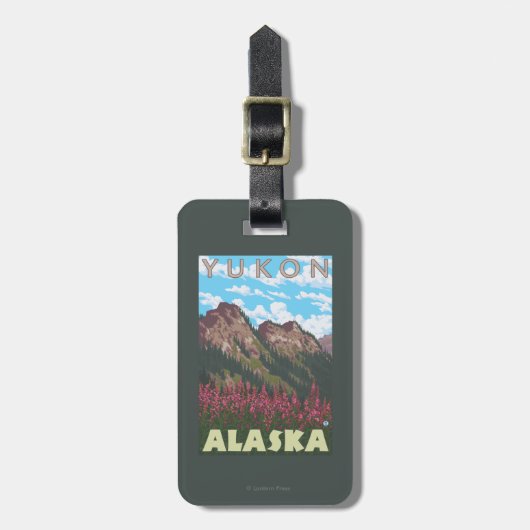 Fireweed及び山-ユーコン準州、アラスカ ラゲッジタグ (正面縦)