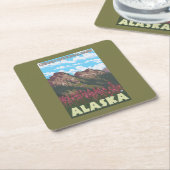 Fireweed及び山- Denaliの国立公園、 スクエアペーパーコースター (アングル)