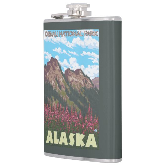 Fireweed及び山- Denaliの国立公園、 フラスク (左)