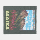 Fireweed及び山- Denaliの国立公園、 フリースブランケット (正面(横))