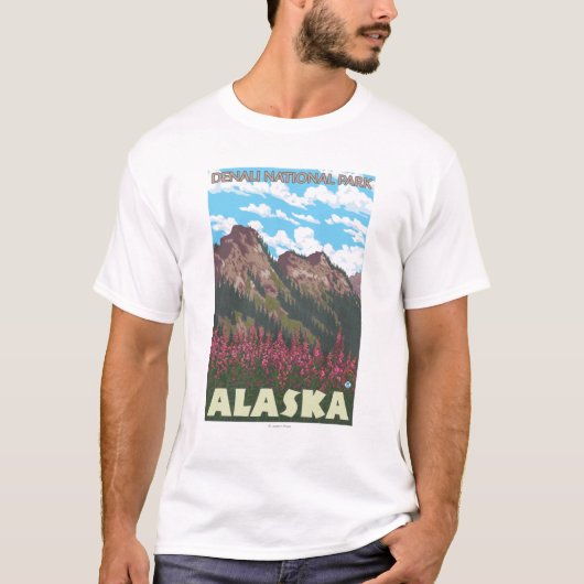 Fireweed及び山- Denaliの国立公園、 Tシャツ (正面)