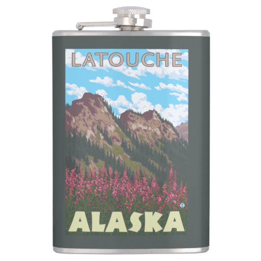 Fireweed及び山- Latouche、アラスカ フラスク (正面)