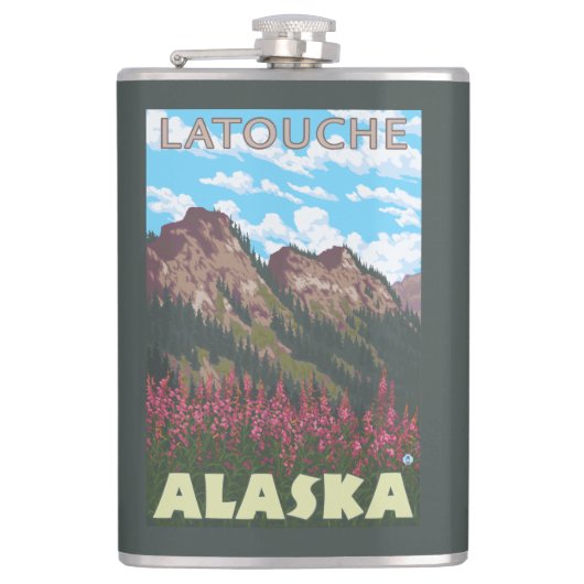 Fireweed及び山- Latouche、アラスカ フラスク (正面)