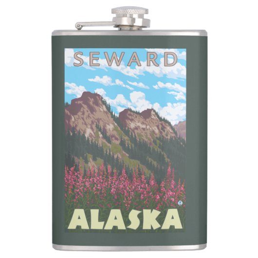 Fireweed及び山- Seward、アラスカ フラスク (正面)