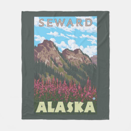 Fireweed及び山- Seward、アラスカ フリースブランケット (正面)
