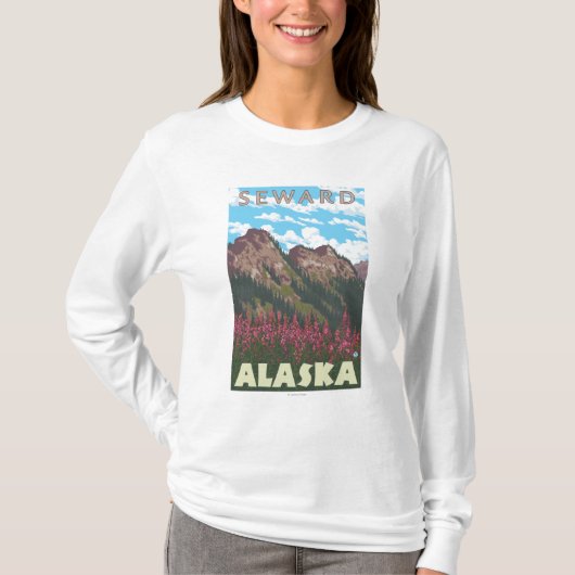 Fireweed及び山- Seward、アラスカ Tシャツ (正面)
