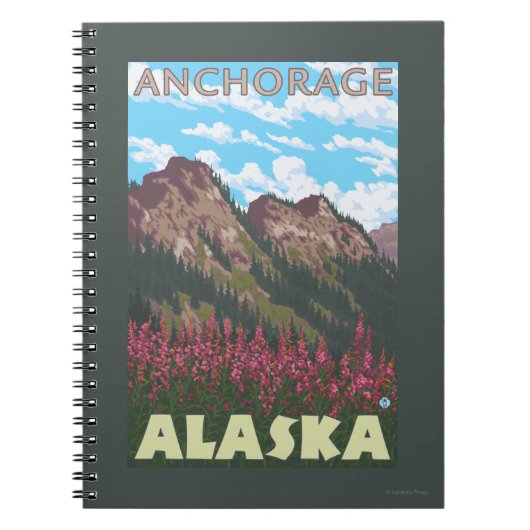 Fireweed & Mountains – アラスカ,アンカレッジ ノートブック (正面)