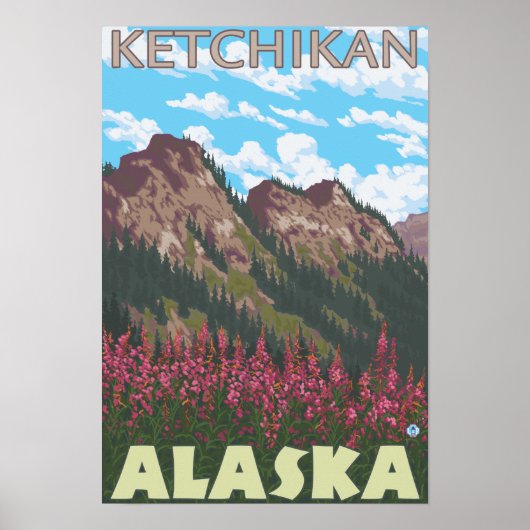 Fireweed & Mountains – アラスカ,ケチカン ポスター (正面)