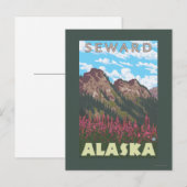 Fireweed & Mountains – アラスカ,シワード ポストカード (正面/裏面)