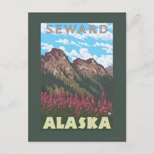Fireweed & Mountains – アラスカ,シワード ポストカード (正面)