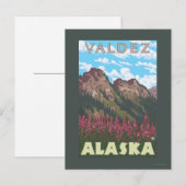 Fireweed & Mountains – アラスカ，バルデス ポストカード (正面/裏面)