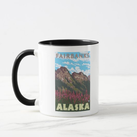 Fireweed & Mountains – アラスカ，フェアバンクス マグカップ (左)