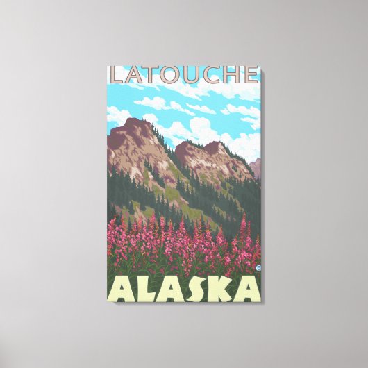 Fireweed & Mountains – アラスカ,ラトシュ キャンバスプリント (正面)