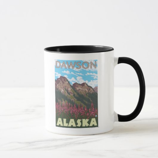 Fireweed & Mountains – ダウソン，アラスカ マグカップ (右)