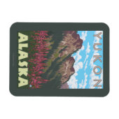 Fireweed & Mountains – ユーコン,アラスカ マグネット (横)