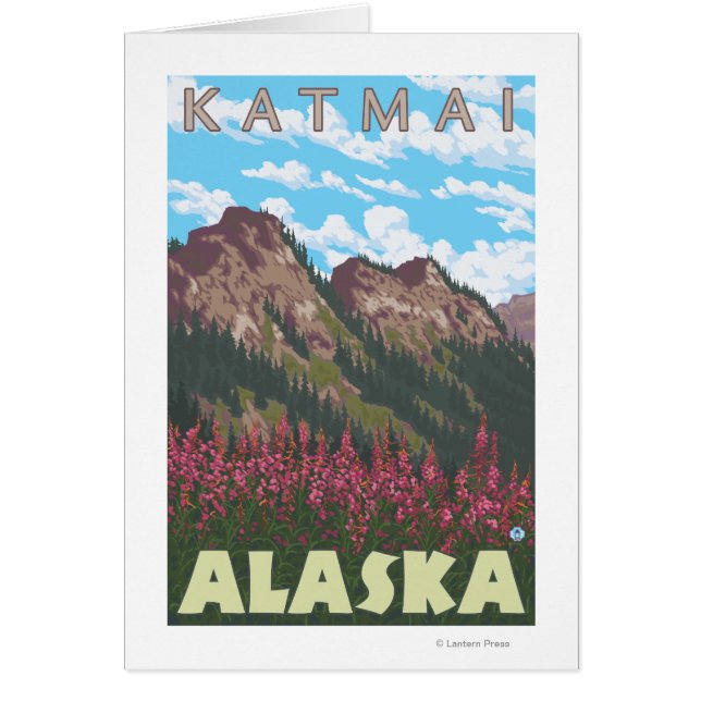 Fireweed & Mountains - Katmai，アラスカ (正面)