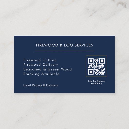 Firewood Supply Service Navy Blue Gold QR Code 名刺 (裏面)