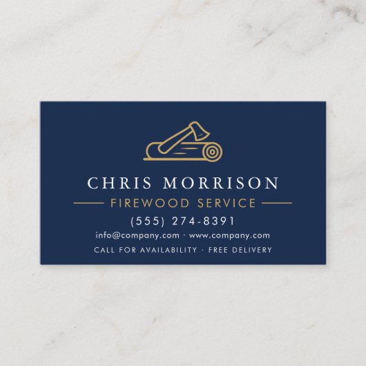 Firewood Supply Service Navy Blue Gold QR Code 名刺 (正面)