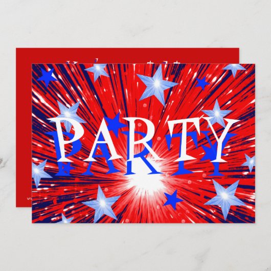 Firework赤白青'パーティー'への招待 招待状 (正面/裏面)