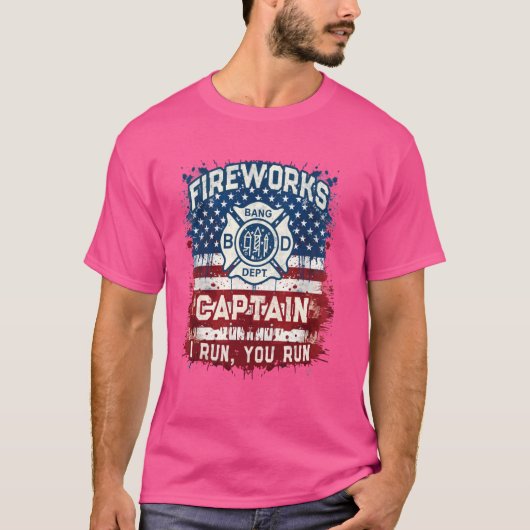 FIREWORKSおもしろいキャプテンPyro Offic安全統括責任者 Tシャツ (正面)