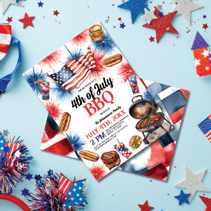 Fireworksきらめく7月4日BBQ 招待状