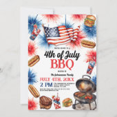 Fireworksきらめく7月4日BBQ 招待状 (正面)