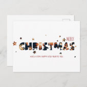 Fireworksのクリスマスと新年のモダン金ゴールド シーズンポストカード (正面/裏面)