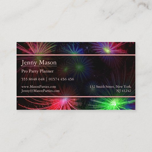 Fireworksの写真パーティープランナー – 名刺 (裏面)