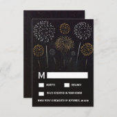 Fireworksをテーマにしたブラック金ゴールドウェディングRSVPカード 出欠カード (正面/裏面)