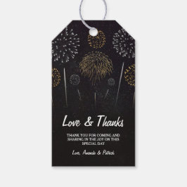 Fireworksをテーマにしたブラック金ゴールド結婚ズ・サンキューラベル ギフトタグ