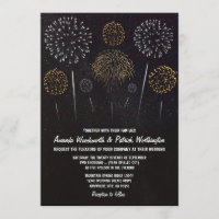 Fireworksをテーマにしたブラック金ゴールド結婚式招待状