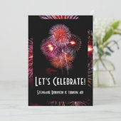 Fireworksを使用したブラックバースデーパーティ招待状 招待状 (スタンド正面)
