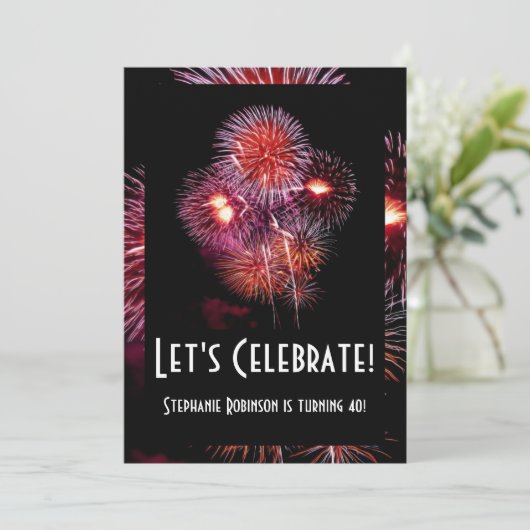 Fireworksを使用したブラックバースデーパーティ招待状 招待状 (スタンド正面)